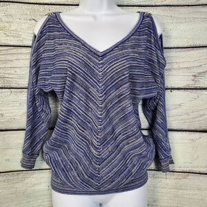 White House Black Market Women’s Cold Shoulder Knit Top Small Metallic Stripes